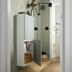 BESTÅ - Kabinet dinding dengan 2 pintu, putih/Hjortviken abu-abu-hijau pudar, 60x22x128 cm