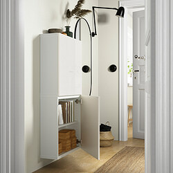 BESTÅ - Wall cabinet with 2 doors, white/Selsviken high-gloss/white, 60x22x128 cm
