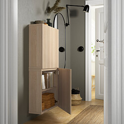 BESTÅ - Wall cabinet with 2 doors, white stained oak effect/Lappviken white stained oak effect, 60x22x128 cm
