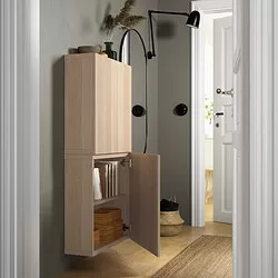 BESTÅ - Kabinet dinding dengan 2 pintu, efek kayu oak diwarnai putih/Lappviken efek kayu oak diwarnai putih, 60x22x128 cm