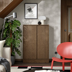 TONSTAD - Kabinet dengan pintu geser, cokelat veneer kayu oak diwarnai, 82x37x120 cm