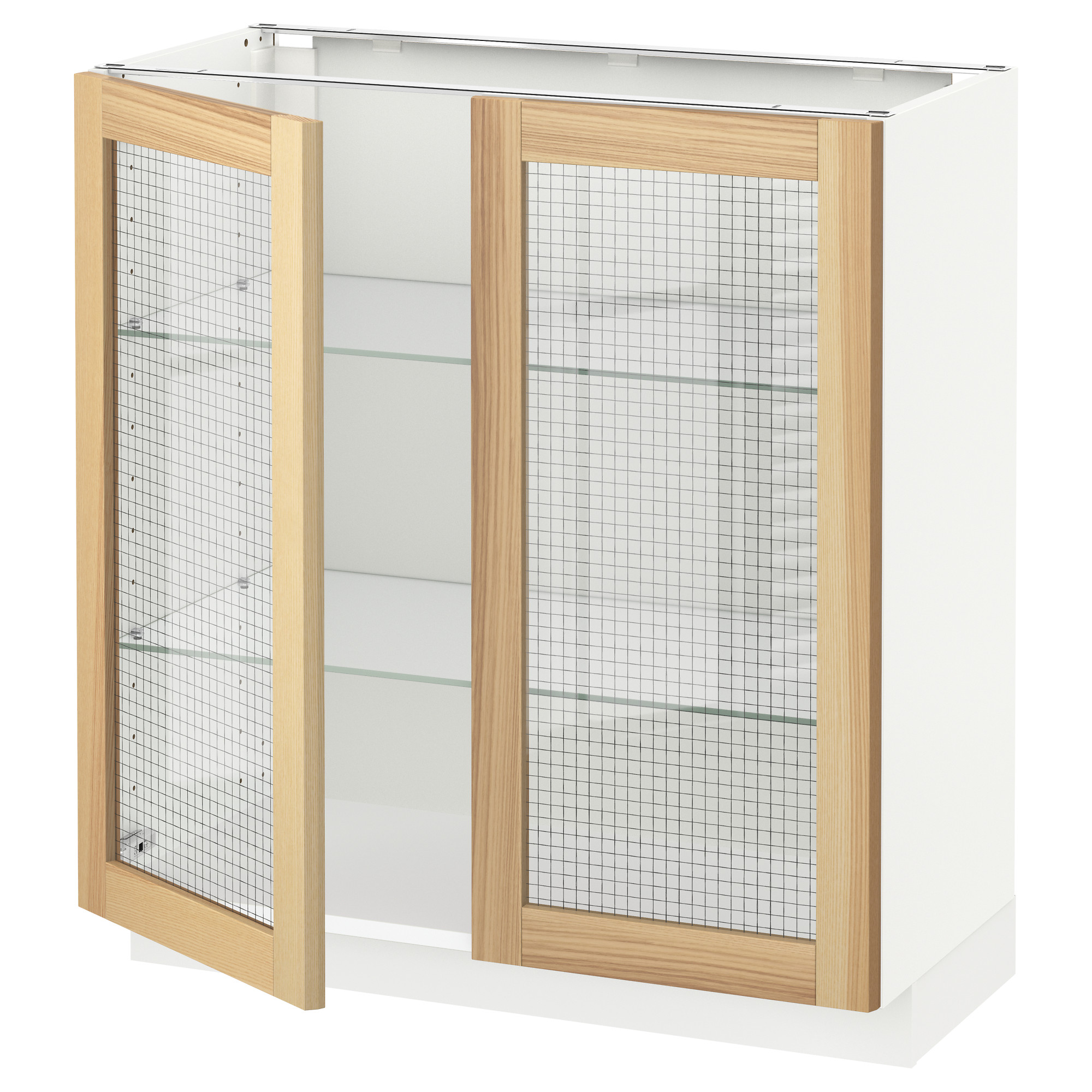METOD lemari  dasar dengan  2 pintu kaca  putih Torhamn kayu  