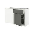 METOD/MAXIMERA - Corner base cab w drawer and p-out, white/Voxtorp dark grey, 128x68x80 cm