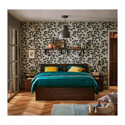 SONGESAND - Bed frame with 2 storage boxes, brown/Luröy, 180x200 cm