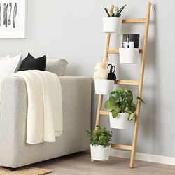 SATSUMAS - Plant stand with 5 plant pots, bamboo/white, 125 cm