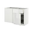 METOD/MAXIMERA - Corner base cab w drawer and p-out, white/Ringhult white, 128x68x80 cm
