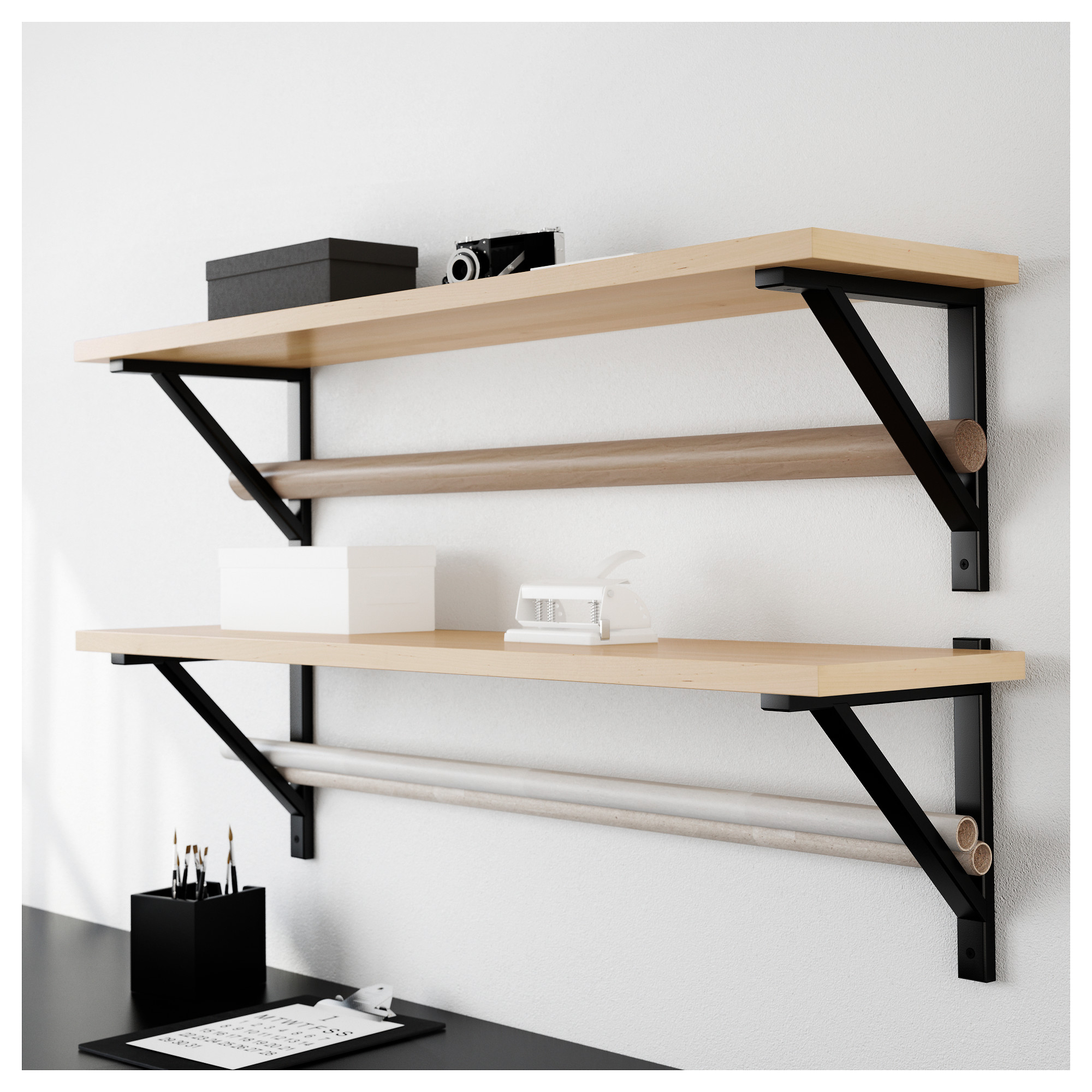 EKBY VALTER/EKBY JÄRPEN wall shelf, birch veneer/black, 119x30 cm