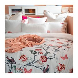 JÄTTELILJA - Duvet cover and 2 pillowcases, white/floral patterned, 240x220/50x80 cm