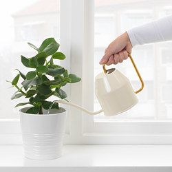 VATTENKRASSE - Watering can, ivory/gold-colour, 0.9 l