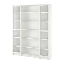 BILLY/OXBERG - Kombinasi rak buku dngan pintu kaca, putih, 160x202 cm