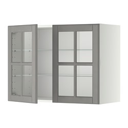 METOD - Wall cabinet w shelves/2 glass drs, white/Bodbyn grey, 80x37x60 cm