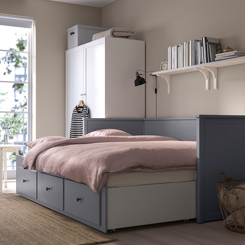 HEMNES rangka dipan dengan 3 laci, abu-abu, 80x200 cm | IKEA Indonesia