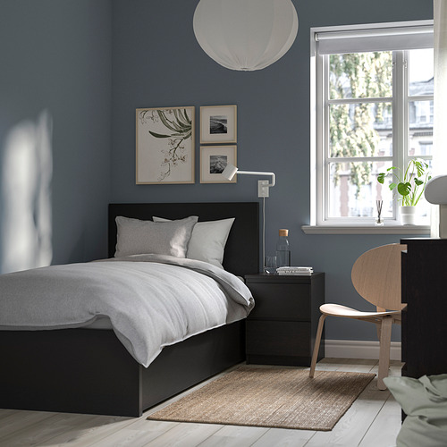 MALM bed frame, high, w 2 storage boxes