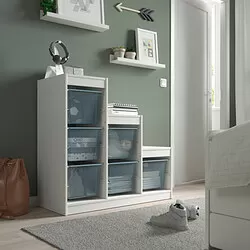 TROFAST - Kombinasi penyimpanan dgn kotak, putih/abu-abu biru, 99x44x95 cm