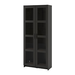 BRIMNES - Glass-door cabinet, black, 80x190 cm