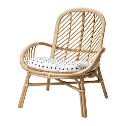BROBOCK/BJÖRKTRAST - Kursi berlengan dengan bantal, rotan putih/hitam