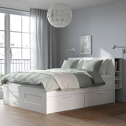 BRIMNES - Bed frame w storage and headboard, white/Luröy, 180x200 cm