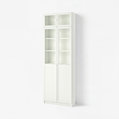 BILLY/OXBERG bookcase w hght ext ut/pnl/glss drs