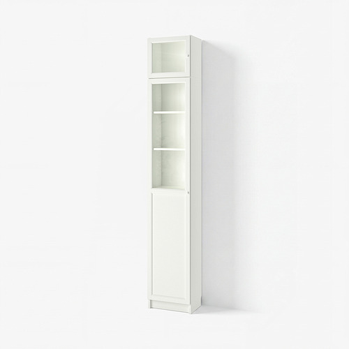 BILLY/OXBERG bookcase w hght ext ut/pnl/glss drs