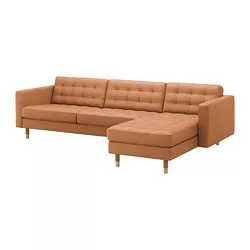 LANDSKRONA - Sofa 4 dudukan, dengan chaise longue/Grann/Bomstad coklat keemasan/kayu