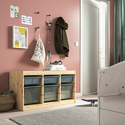 TROFAST - Storage combination with boxes, light white stained pine grey-blue/light green-grey, 93x44x53 cm