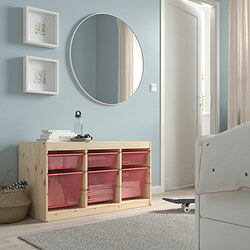 TROFAST - Storage combination with boxes, light white stained pine/light red, 93x44x53 cm