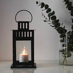 BORRBY - Lantern for block candle, in/outdoor black, 28 cm