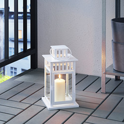 BORRBY - Lantern for block candle, in/outdoor white, 28 cm