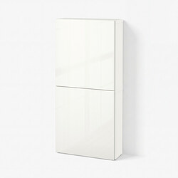 BESTÅ - Wall cabinet with 2 doors, white/Selsviken high-gloss/white, 60x22x128 cm