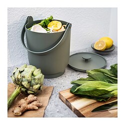 FARMARKVAST - Bin with lid for organic waste, grey-green, 4 l