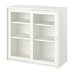VIHALS - Cabinet with sliding glass doors, white, 95x37x90 cm