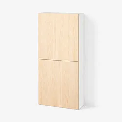 BESTÅ - Kabinet dinding dengan 2 pintu, putih/Fänrik kayu ash, 60x22x128 cm