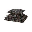 BRUDKRUSBÄR - Sarung duvet dan 2 sarung bantal, hitam aneka warna/motif bunga, 240x220/50x80 cm