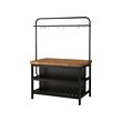 VADHOLMA - Kitchen island with rack, black/oak, 126x79x193 cm