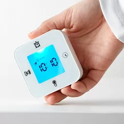 KLOCKIS - Jam/termometer/alarm/pengatur waktu, putih, 7x7 cm
