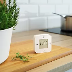 KLOCKIS - Jam/termometer/alarm/pengatur waktu, putih, 7x7 cm