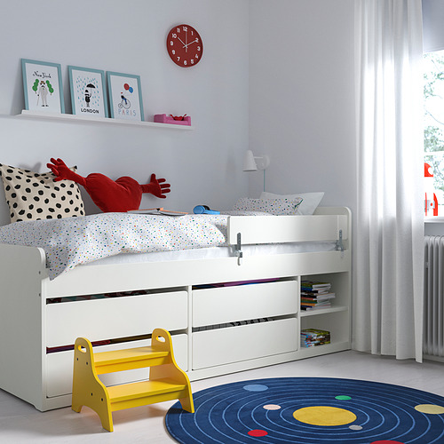 NATTAPA/SLÄKT bed frm w strg+guard rl+slat bd bse