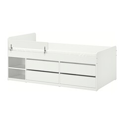 NATTAPA/SLÄKT - Tempat frm w strg + rl + lat bd bse, putih, 90x200 cm