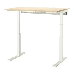 MITTZON - Meja duduk/berdiri, elektrik veneer kayu birch/putih, 120x80 cm