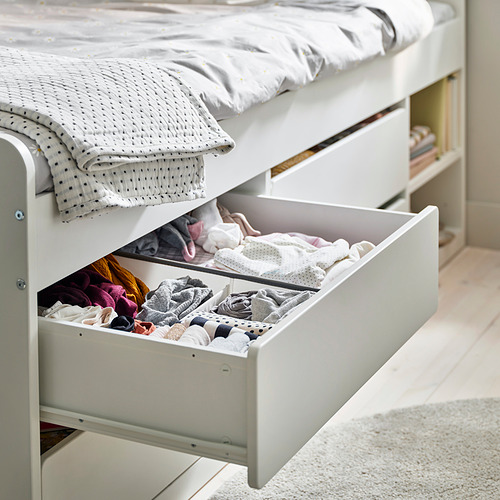 SLÄKT bed frame w storage+slatted bedbase