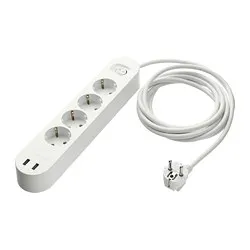 KOPPLA - 4 jalur stopkontak dgn 2 port USB, putih, 3.0 m