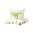 JÄTTELIK - Sarung duvet dan sarung bantal, dinosaurs/putih, 150x200/50x80 cm