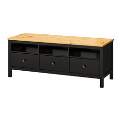 HEMNES - TV bench, black-brown/light brown, 148x47x57 cm