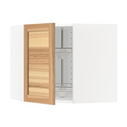 METOD - Corner wall cabinet with carousel, white/Torhamn ash, 68x37x60 cm