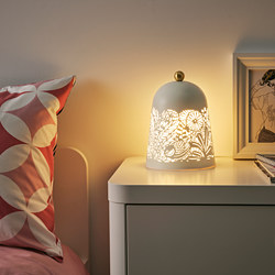 SOLSKUR - LED table lamp, white/brass-colour