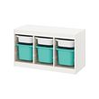 TROFAST - Storage combination with boxes, white/turquoise, 99x44x56 cm