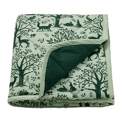 TROLLDOM - Selimut quilt, pola hewan hutan/hijau, 96x96 cm