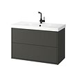HAVBÄCK/ORRSJÖN - Wash-stnd w drawers/wash-basin/tap, dark grey, 102x49x69 cm