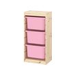 TROFAST - Storage combination with boxes, light white stained pine/pink, 44x30x91 cm