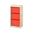 TROFAST - Storage combination with boxes, light white stained pine/orange, 44x30x91 cm